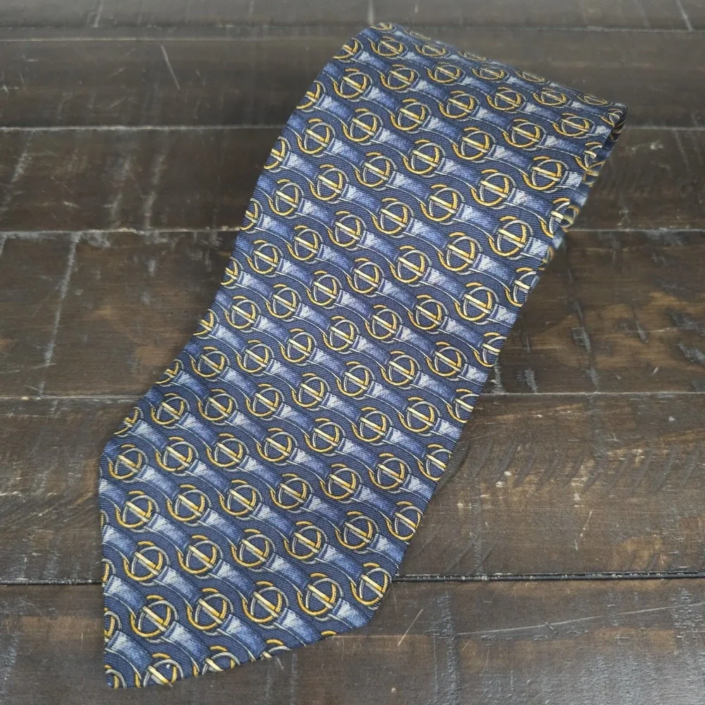 BROOKS BROTHERS Makers Men's All Silk Necktie Hand Made in USA Blue/Gold  58x3.5